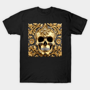 Skull Baroque 3D Jewelry Rococo Gold Bling Floral T-Shirt